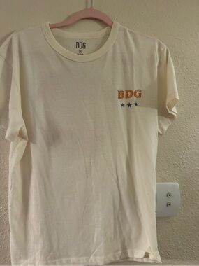 BDG Cream Tee with Orange Logo and Navy Stars